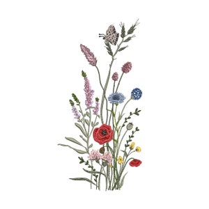 Wild Wiese Blumen Maschinenstickmuster, Blumen Botanischer Garten Blumenstrauß Muster, Instant Download Zip - 8 Größen