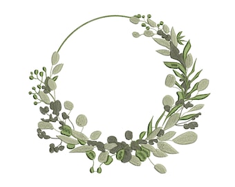 Olive Laurel Eucalyptus Wreath Machine Embroidery Design, Zip File - 7 sizes