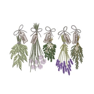 Hanging Herbs for Machine Embroidery Floral Botanical Thymes Rosemary Sage Lavender Pattern Instant Download Zip - 7 sizes
