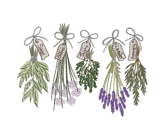 Hanging Herbs for Machine Embroidery Floral Botanical Thymes Rosemary Sage Lavender Pattern Instant Download Zip - 7 sizes
