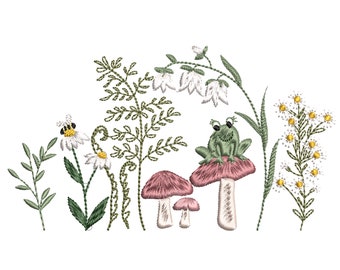 Lovely Mushroom Frog Machine Embroidery Design,  Pattern Instant Download Zip - 6 sizes