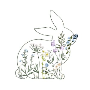 Easter Wildflower Bunny for Machine Embroidery Spring Meadow Rabbit Pattern Instant Download Zip - ANY SIZE