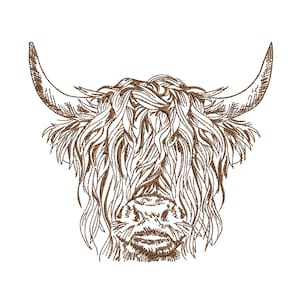 Scottish Highland Cow Machine Embroidery Design, Floral Farm Animal Instant Download ZIP- 7 sizes