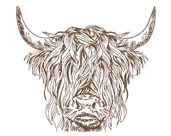 Scottish Highland Cow Machine Embroidery Design, Floral Farm Animal Instant Download ZIP- 7 sizes