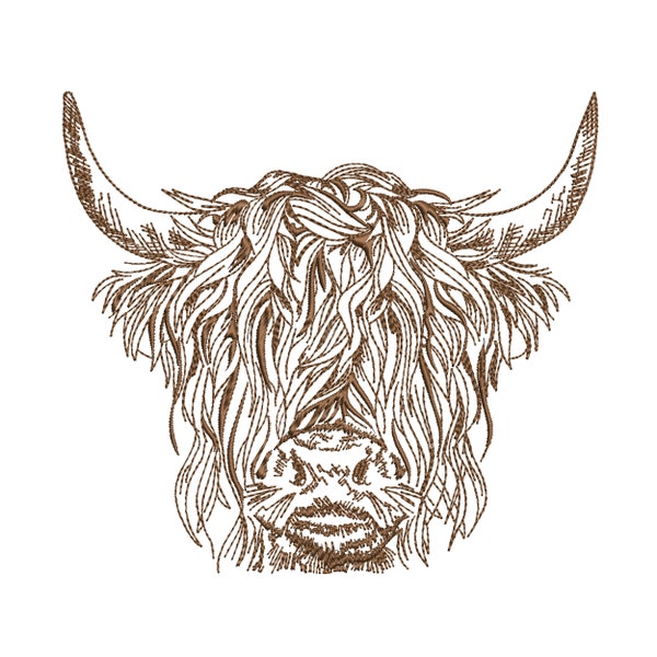 Diseño de bordado de máquina de vaca de las Tierras Altas Escocesas, Animal de Granja Floral Descarga Instantánea ZIP- 7 tamaños