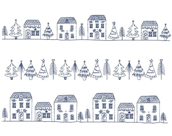 3 Christmas Tree Border Machine Embroidery Designs, Winter Holiday Instant Download ZIP- 5 Sizes