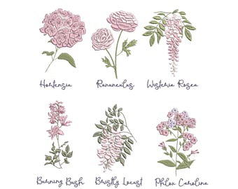 Pink Flower Botanicals Machine Embroidery Design, Tiny Mini Floral Botanical Wildflower Pattern Instant Download Zip -6 sizes