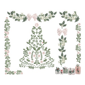 10 Romantic Christmas Tree Elements Machine Embroidery Design, Border Patterns Instant Download ZIP- 5 sizes