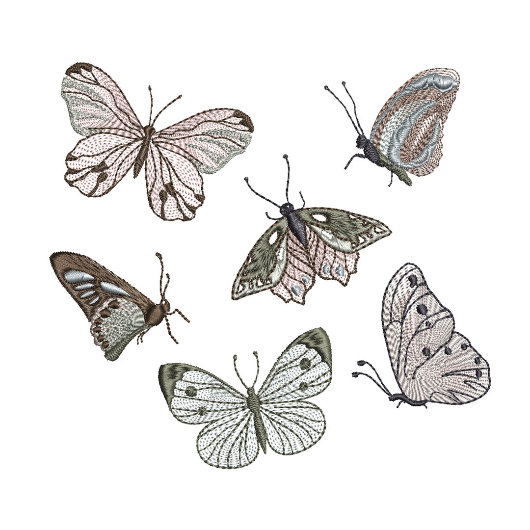 Flower Butterfly Set Machine Embroidery Design, Floral Botanical Garden