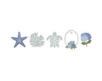 Nautical Chinoiserie Machine Embroidery Designs, Marine Elements (Instant Download Zip, 7 sizes)