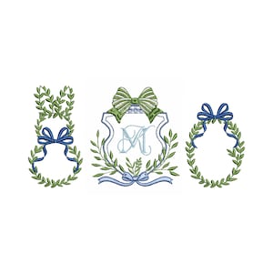 Easter Greenery Bunny Monogram Wreath for Machine Embroidery Design Bundle, Instant Download Zip - 7 sizes