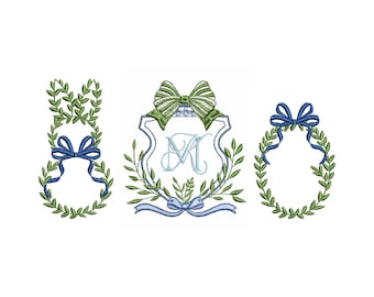 Easter Bunny Wreath Monogram Machine Embroidery Design Bundle (Instant Download, 7 sizes )