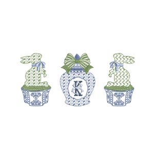 Chinoiserie Easter Bunny Monogram Vase for Machine Embroidery, Blue and White Rabbit Design Instant Download Zip - 5 sizes