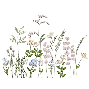 Wildflower Meadow Machine Embroidery Design, Floral Botanical Pattern Instant Download Zip - 18 elements-  8 sizes