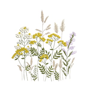 Rainfarn Wildblumen Maschinenstickerei Blumen Wiese Blume Botanische Grasgarten Muster Instant Download Zip - 7 Größen