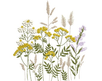 Tansy Wildflowers Machine Embroidery Design, Pattern Instant Download Zip - 7 sizes