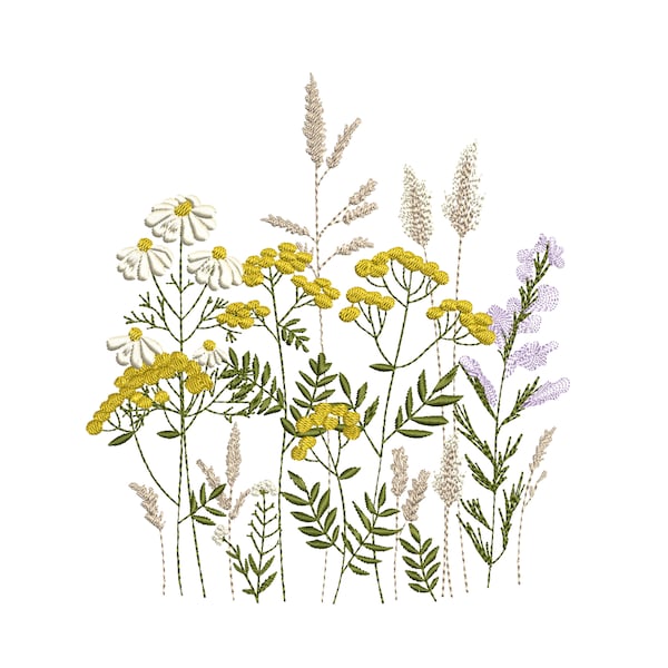 Tansy Wildflowers Machine Embroidery Floral Meadow Flower Botanical Grass Garden Pattern Instant Download Zip - 7 sizes