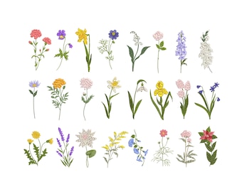 24 Birth Flower Wildflower Machine Embroidery Designs (Instant Download, 6 sizes)