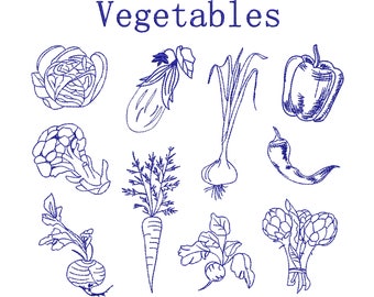 Vegetables Machine Embroidery Design Bundle, Floral Botanical Garden Farm Produce Pattern Instant Download Zip - 5 sizes