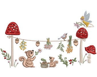 Mushroom Party Machine Embroidery Design, Birth Flower Floral Botanical Wildflower Pattern Instant Download Zip -6 sizes