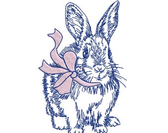 Easter Bunny for Machine Embroidery Design, Blue and White Chinoiserie Spring Rabbit Pattern Instant Download Zip - 6 sizes