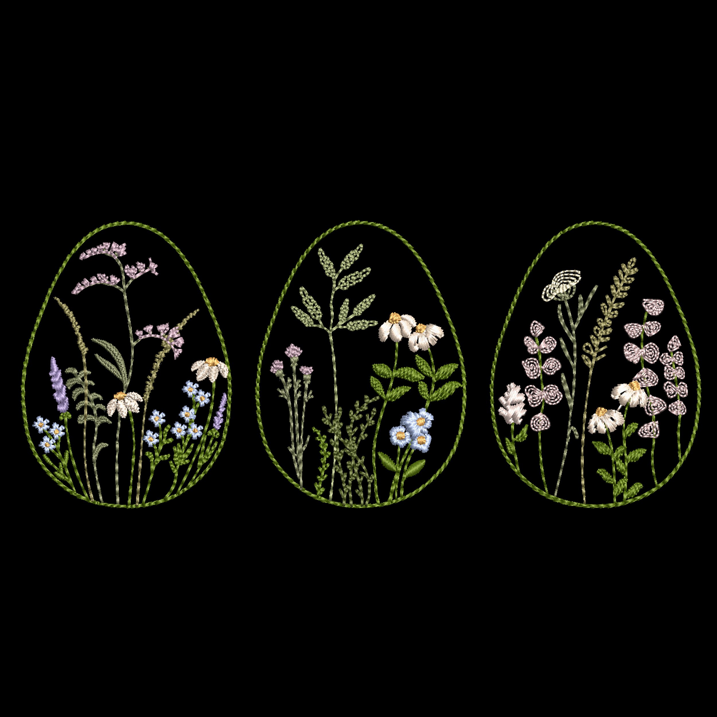 3 Easter Wildflower Egg Machine Embroidery Designs, Spring Flower Eggs ...