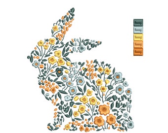 Easter Flower Bunny Machine Embroidery Design, Blue and White Chinoiserie Spring Rabbit Pattern Instant Download Zip - 7 sizes