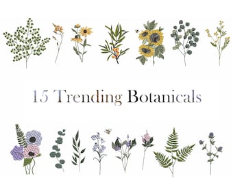 15 Trending Botanicals en Bloemen Machine Borduurwerk Ontwerp Bloemen Bloem Patroon Instant Download Zip - 6 Maten