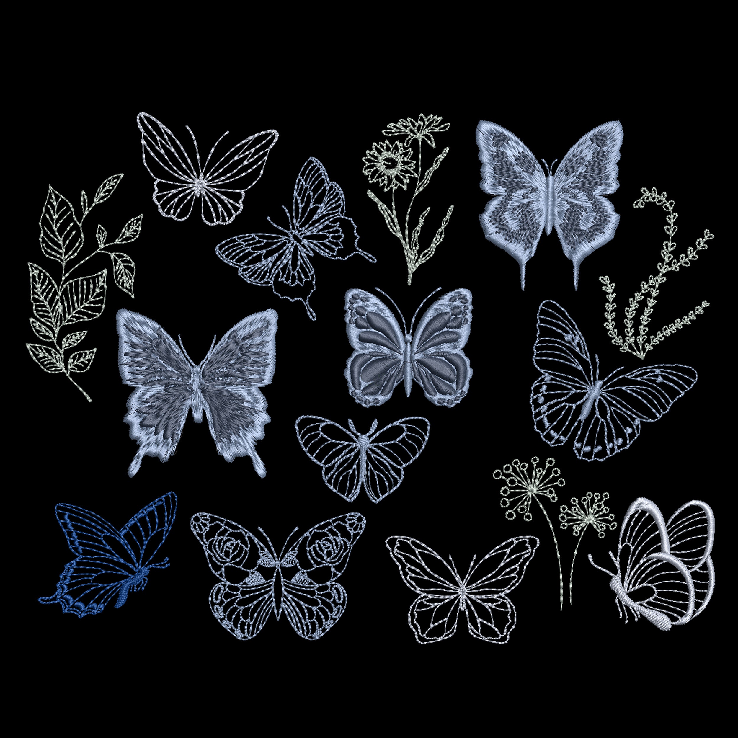 Butterfly Backdraft Design 11 Butterfly Machine Embroidery Designs, Wildflower Flower Butterflies ...
