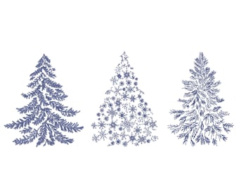 3 Chinoiserie Christmas Trees Machine Embroidery Design, Instant Download ZIP- 5 Sizes
