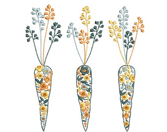 Easter Flower Carrot for Machine Embroidery, Blue and White Chinoiserie Spring Bunny Pattern Instant Download Zip - 6 sizes