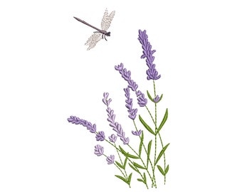 Lavender Flower Machine Embroidery Design, Corner Floral Botanical Pattern Instant Download Zip - 5 sizes