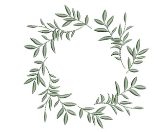 Greenery Ruscus Eucalyptus Wreath Machine Embroidery Design, Zip File - 8 sizes