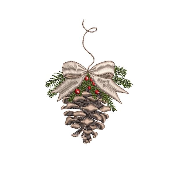 Christmas Pine Cone Machine Embroidery, Mistletoe Botanical Bow Winter Holiday Design Instant Download ZIP- ANY SIZE