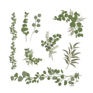 Olive Laurel Border and Corner for Machine Embroidery Design Botanical Eucalyptus Wedding Branch Pattern Instant Download Zip - 5 sizes