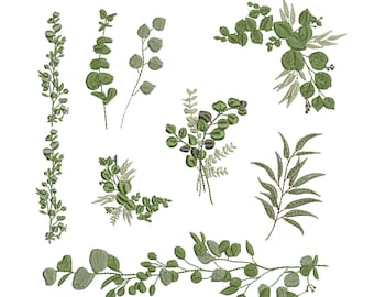 Olive Laurel Border and Corner for Machine Embroidery Design Botanical Eucalyptus Wedding Branch Pattern Instant Download Zip - 5 sizes