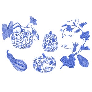 Thanksgiving Chinoiserie Pumpkins for Machine Embroidery Design Pumpkin Autumn Pattern Instant Download Zip - 6 sizes