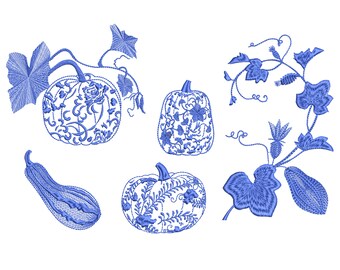 Thanksgiving Chinoiserie Pumpkins for Machine Embroidery Design Pumpkin Autumn Pattern Instant Download Zip - 6 sizes
