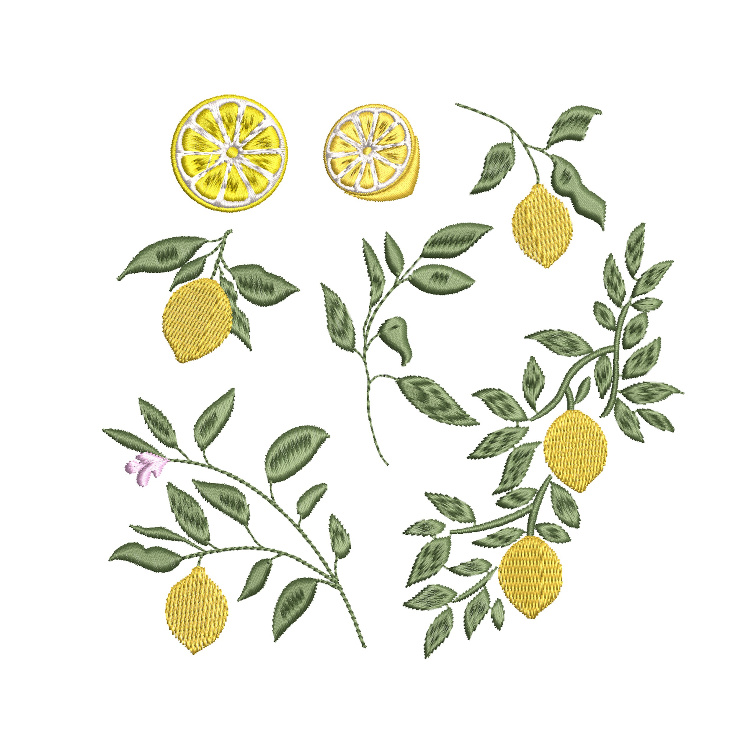Positive Lemons Machine Embroidery Design, Floral Botanical