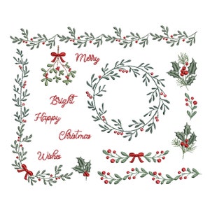 Classic Christmas Elements for Machine Embroidery, Border Design Patterns Instant Download ZIP- 5 sizes