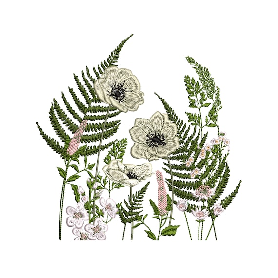 Wilde Wiese Blumen Maschinenstickerei Blumen botanische Farn Garten Muster  Instant Download Zip - JEDE GRSSE - Etsy sterreich