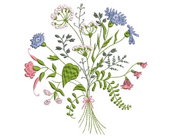 Wildflower Bouquet Machine Embroidery Design, Flower Pattern Instant Download Zip file - 6 sizes