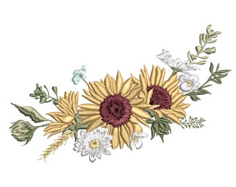 Sunflower Harvest Machine Embroidery Floral Botanical Garden Branch Pattern Instant Download Zip - 6 Sizes
