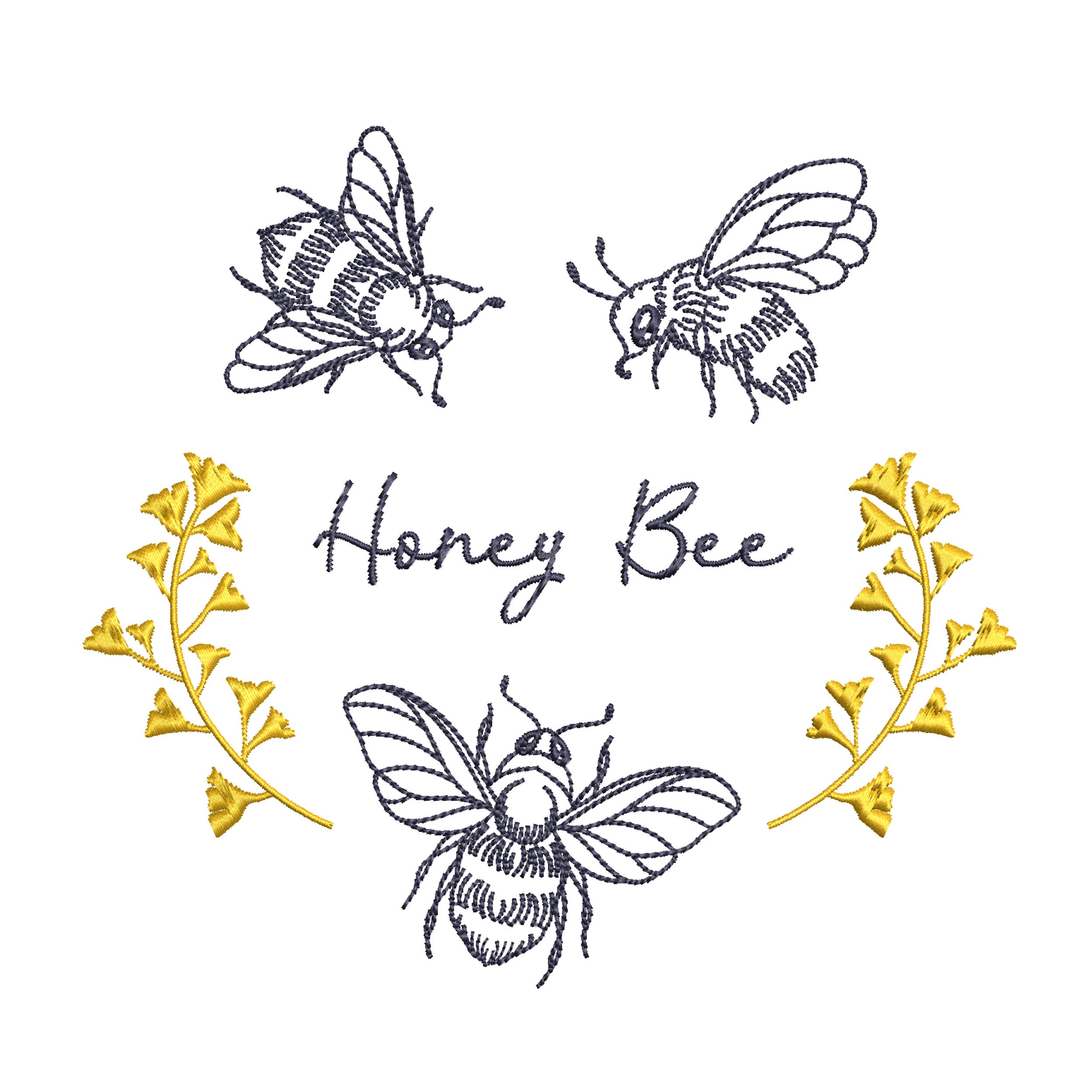 Honey Bee Machine Embroidery Bees Floral Botanical Flower Etsy