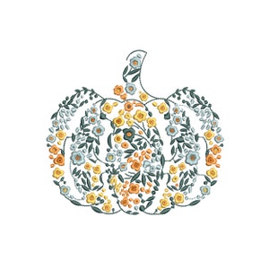 Thanksgiving Flower Pumpkin Machine Embroidery Design, Blue and White Autumn Pattern Instant Download Zip - 6 sizes