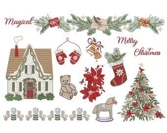 Design de bordado à máquina de Natal mágico, download instantâneo em ZIP - 5 tamanhos