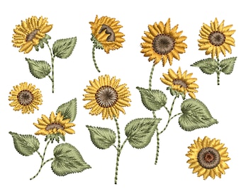 Mini Tiny Sunflower Machine Embroidery Flower Bundle, Pattern Instant Download Zip File - 5 sizes