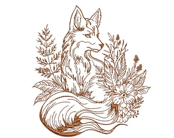 Forest Fox Machine Embroidery Design, Floral Wild Animal Instant Download ZIP- 5 sizes