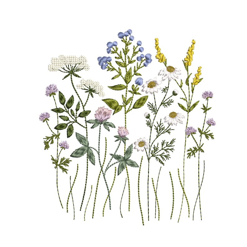 Wildflowers Machine Embroidery Floral Meadow Wild Flower Etsy