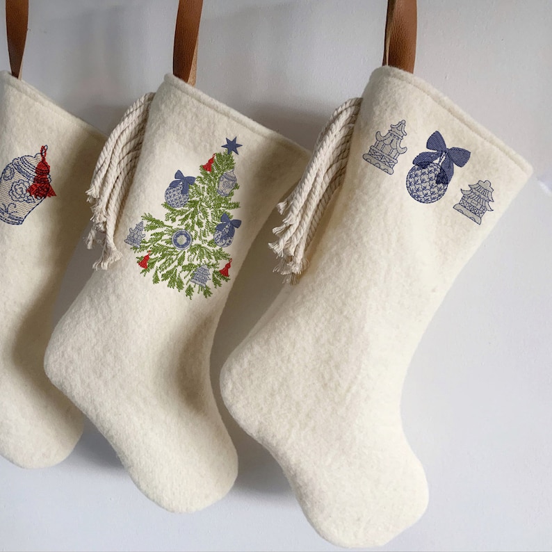 Chinoiserie Christmas Tree With Ornaments Machine Embroidery Etsy